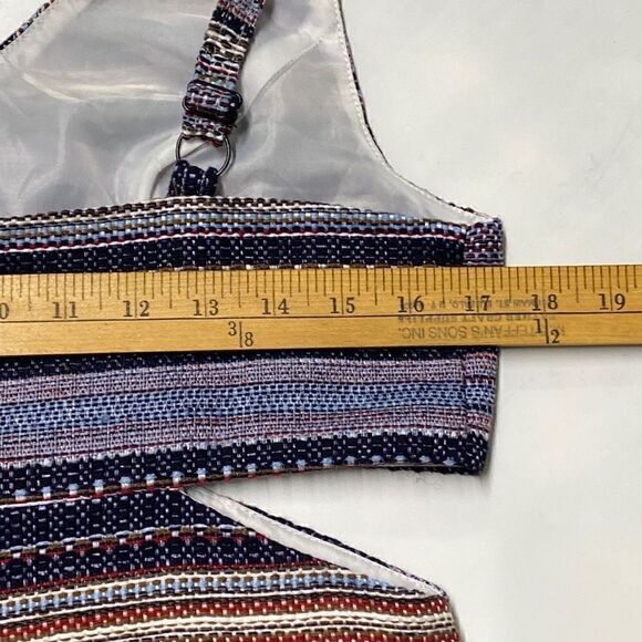 Womens VENUS Dress Size 10 side cutout Jacquard mini dress Striped Woven Twill B - Picture 7 of 9